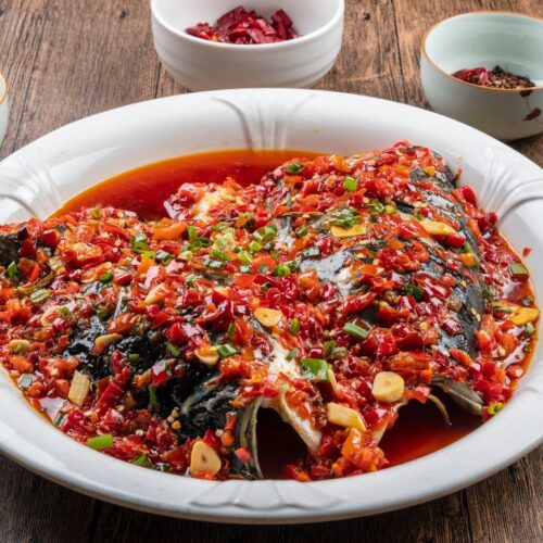 Fish head with chopped chilies